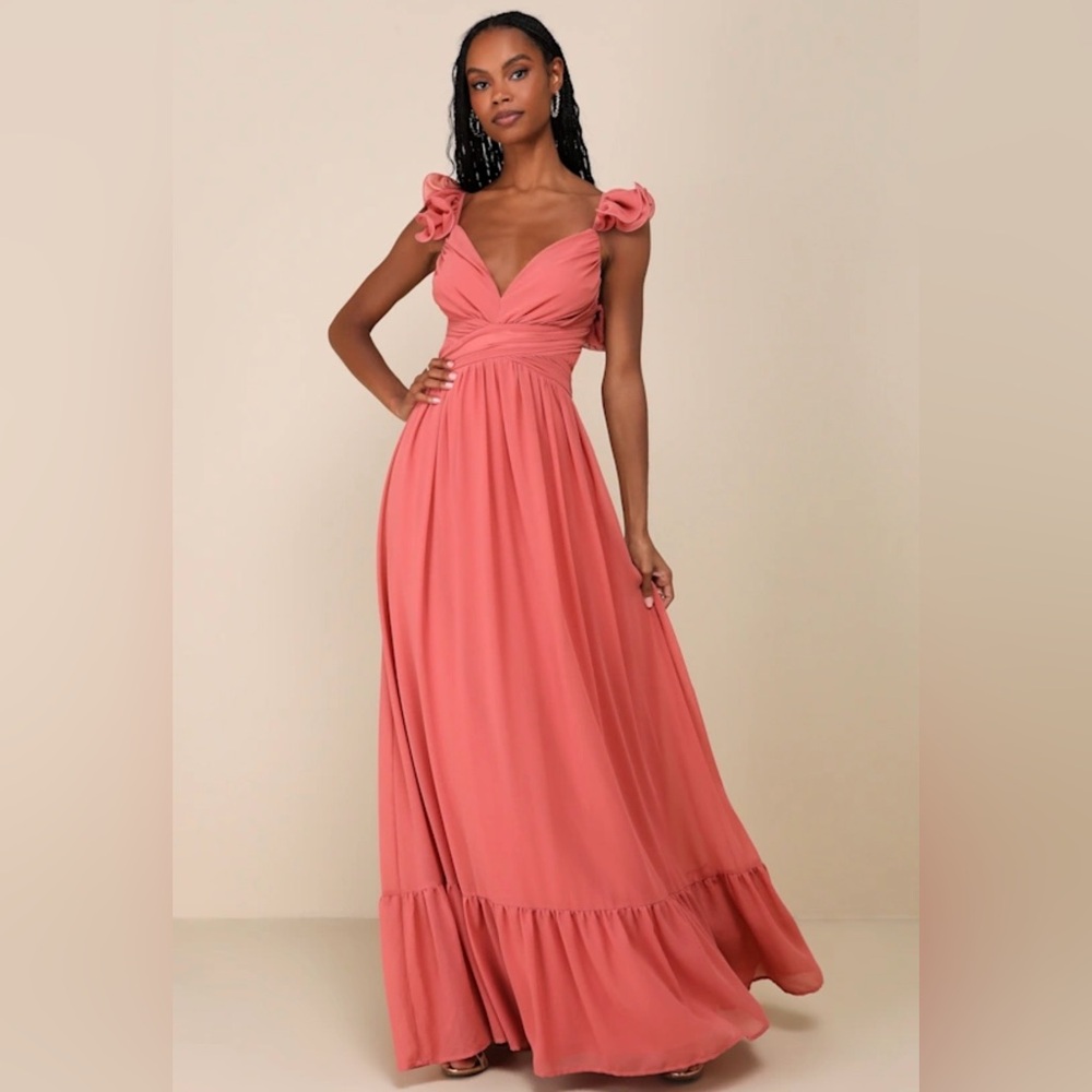 Lulu's Coral Ruffle Maxi Dress